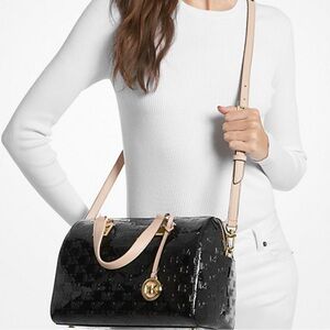 MICHAEL KORS Grayson Black Patent Leather Logo Satchel‎ Handbag